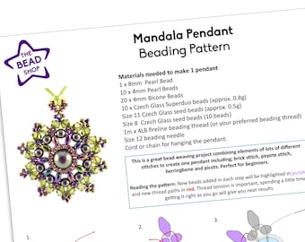 Beaded Mandala Pendant Pattern: Beginner Beading Tutorial (Digital PDF)