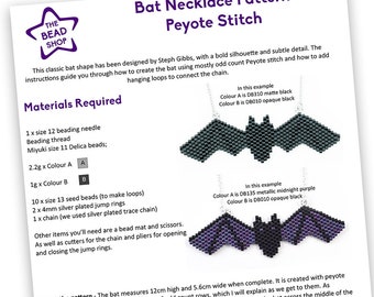 Bat Necklace Peyote Stitch Pattern: Delica Bead Tutorial (Digital Download)