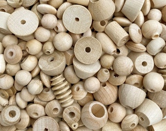 Eco-Friendly Wooden Bead Mix, Natural Unvarnished Wood, DIY Crafts, Jewellery Making, Craft Supplies