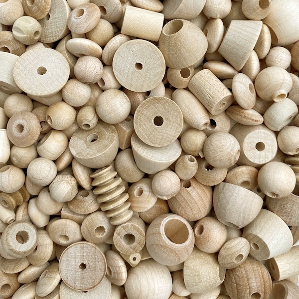 Eco-Friendly Wooden Bead Mix: Natural Unvarnished Wood, DIY Crafts