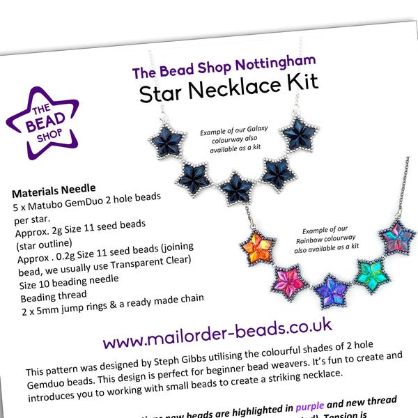Star Necklace Beading Pattern: GemDuo Bead Tutorial (PDF Download)