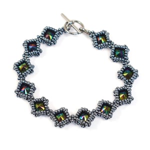 Beaded Bracelet PDF, Beadweaving Tutorial, Beading Pattern, Netted Rivoli Bracelet Instructions