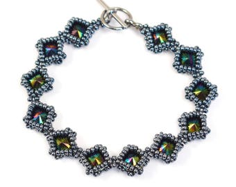 Netted Rivoli Beaded Bracelet Kit PDF Beadweaving Tutorial and Pattern Only