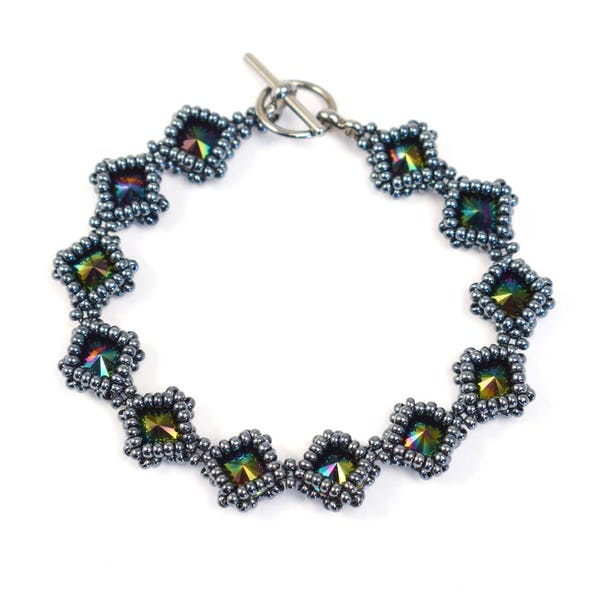 Netted Rivoli Beaded Bracelet Kit PDF Beadweaving Tutorial and Pattern Only