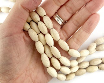 Eco-Friendly Wooden Oval Beads, Natural Unvarnished Wood, DIY Crafts, Jewellery Making, Craft Supplies
