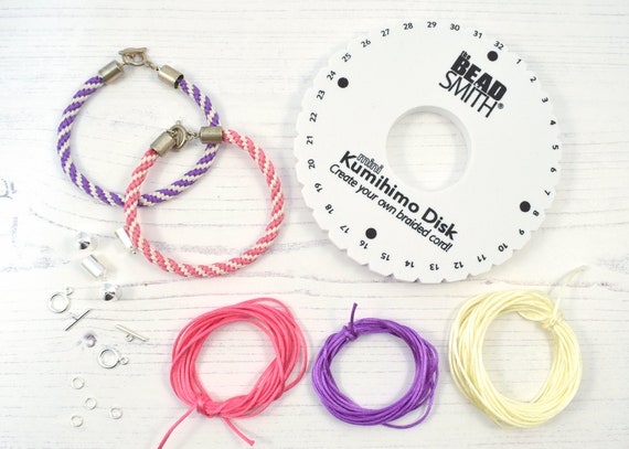 Kumihimo Starter Kit with Disk, Adhesive, Bobbins, Findings, and Cord,  Braiding for Beginners, Jewelry Tools for Braiding