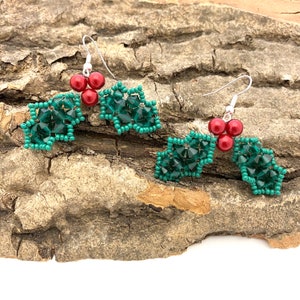 DIY Christmas Holly Earring Kit, Beaded Jewellery Making Set
