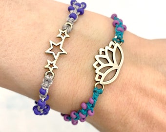 DIY Macrame Friendship Bracelet Kit: Lotus & Star Charms