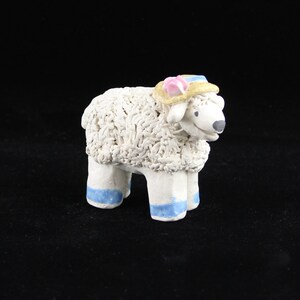 Lamb in Country Hat, Handmade Ceramic Figurine, Collectible Sheep by Karlene Voepel. Sold individually. image 2