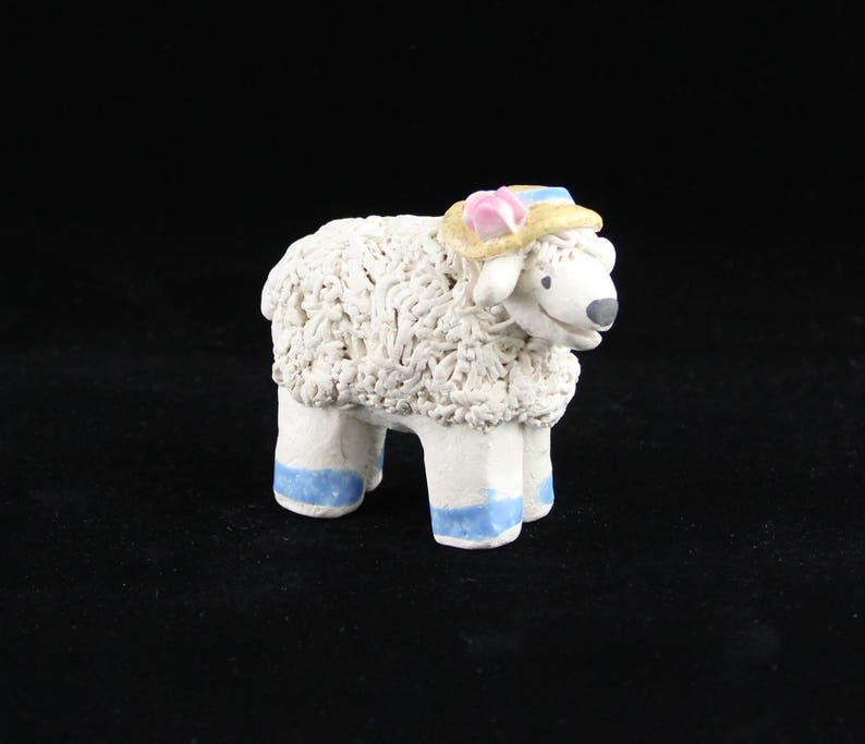 Lamb in Country Hat, Handmade Ceramic Figurine, Collectible Sheep by Karlene Voepel. Sold individually. image 2