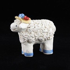 Lamb in Country Hat, Handmade Ceramic Figurine, Collectible Sheep by Karlene Voepel. Sold individually. image 3