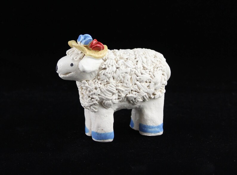 Lamb in Country Hat, Handmade Ceramic Figurine, Collectible Sheep by Karlene Voepel. Sold individually. image 3