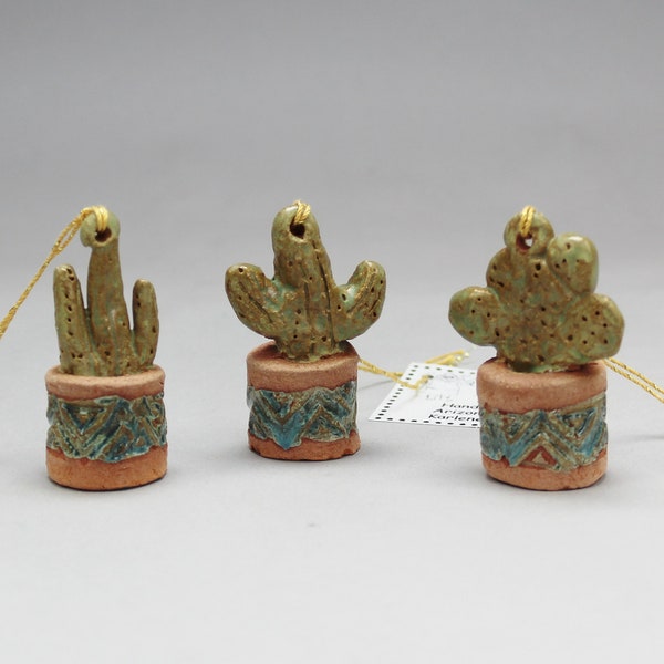 3-D Cactus Ornaments, Miniature Saguaro, Prickly Pear & Organ Pipe Cacti, Handmade by Arizona Artist, Karlene Voepel. Sold Individually.