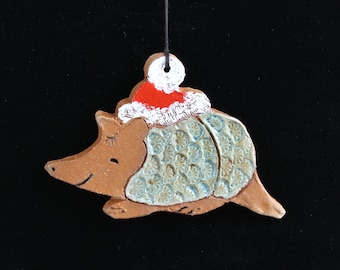 Armadillo Ornaments, Flat, White & Terracotta Clay, Handmade Hand Painted by Western Artist, Karlene Voepel