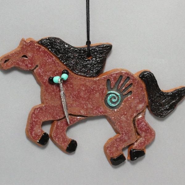 Horse Ornament with Beads, Handmade Christmas Pony, Southwest Equine by Arizona artist, Karlene Voepel.  Sold individually.