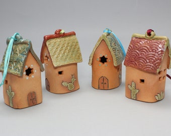 Handmade Southwest House Ornament,  3 1/2" Tall, Terracotta Arizona Casita, Clay Christmas Decoration