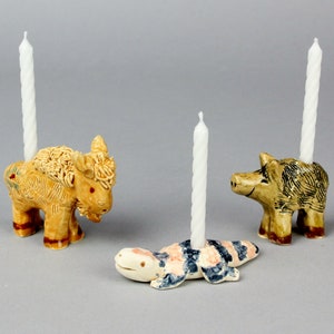 Birthday Candle Holders: Snowman, Coyote, Javelina, Armadillo, Buffalo, Frog, Bear, Elephant, Giraffe, Dinosaur, etc. Sold Individually