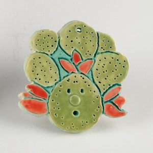 Funny Prickly Pear Ornament, Serious Century Plant.  Handmade by Southwest Clay Artist, Karlene Voepel. Sold Individually.