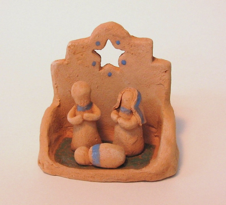 Miniature Southwest Nativity Handmade Clay Creche By Arizona Artist Karlene Voepel - 