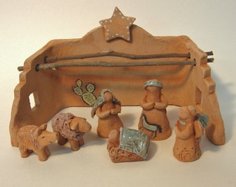 Sedona Southwest Nativity Set, 6 Figures with Stable, Unique Creche Handmade of Terra Cotta Clay, by Arizona Artist, Karlene Voepel