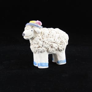 Lamb in Country Hat, Handmade Ceramic Figurine, Collectible Sheep by Karlene Voepel. Sold individually. image 1