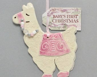 Baby's First Christmas Llama, Beaded Ornament by Karlene Voepel.  For Girl or Boy.  Sold Individually.