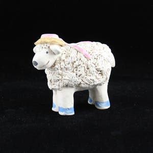 Lamb in Country Hat, Handmade Ceramic Figurine, Collectible Sheep by Karlene Voepel. Sold individually. image 4
