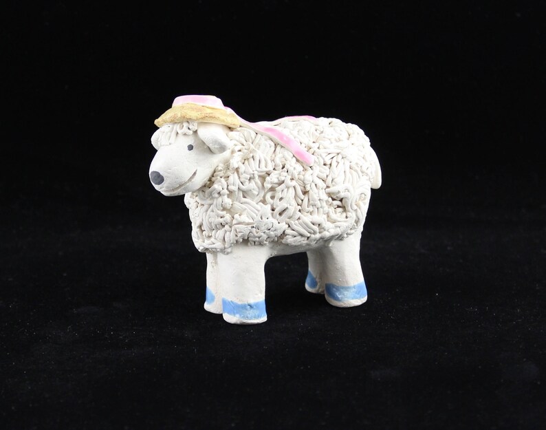 Lamb in Country Hat, Handmade Ceramic Figurine, Collectible Sheep by Karlene Voepel. Sold individually. image 4