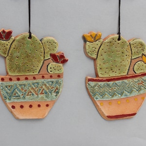 Prickly Pear Ornaments, Terracotta Cacti.  Sold Individually.  Handmade & Hand Painted by Ceramic Artist, Karlene Voepel.