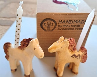 Handmade Pony Birthday Candle Holder, Collectible Miniature Horse Figurine, Karlene Voepel