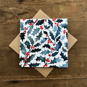 Set Holly-kerstkaarten, aquarel winter, handgemaakt, kerstkaarten, tuin, handgeschilderd, boxset, kunstenaarskaarten