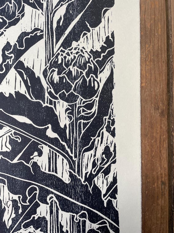 Artichoke Woodcut Print, Blue Botanical Wall Art - Etsy