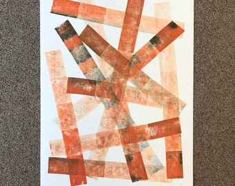 Original monoprint, limited edition, orange, printmaking, large print, 50 x 70 cm