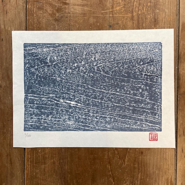 Veta de madera, xilografía japonesa, azul, xilografía, arte, grabado, impresión en bloque