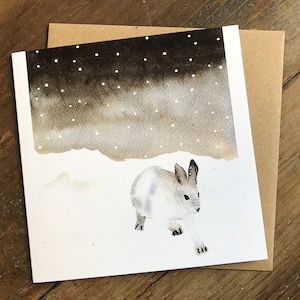 Pack of 10 Snow Hare Christmas cards, watercolour, greetings, boxed set, handmade, Japanese hare, snow , art cards, Winter, hand painted