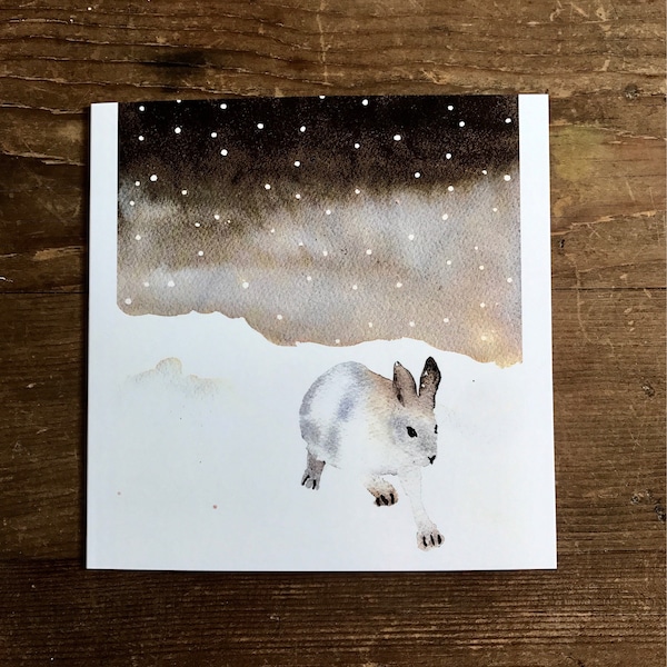 Set of Christmas cards, Snow Hare, watercolour Christmas cards, winter scene, hand painted, pack of handmade cards, artist card, rabbit