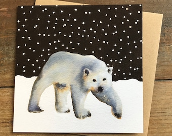 Pack of 10 Polar bear Christmas cards, watercolour cards, Pack of greetings cards, set of cards, Japanese, snow , art cards, hand painted