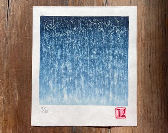 Japanese Woodblock print, artwork, printmaking, Prussian blue, wall art, texture, abstract, gift, Woodcut