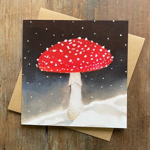 Pak van 10 Vliegenzwam paddestoelkaarten, schimmels aquarel, wenskaarten, set kaarten, Japans, sneeuw, kunstenaar, winter, vakantie, handgemaakt