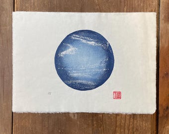 stampa circolare su legno, xilografia, stampa a blocchi, opera d'arte, incisione, minimale