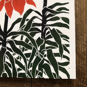 Fritillaria card , botanical lino print, linocut art card, printmaking, thank you, birthday card, blank, orange flower image 4