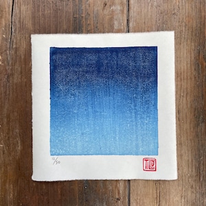 Blue Woodblock print, artwork, printmaking, Prussian blue, wall art, abstract, gift, Woodcut
