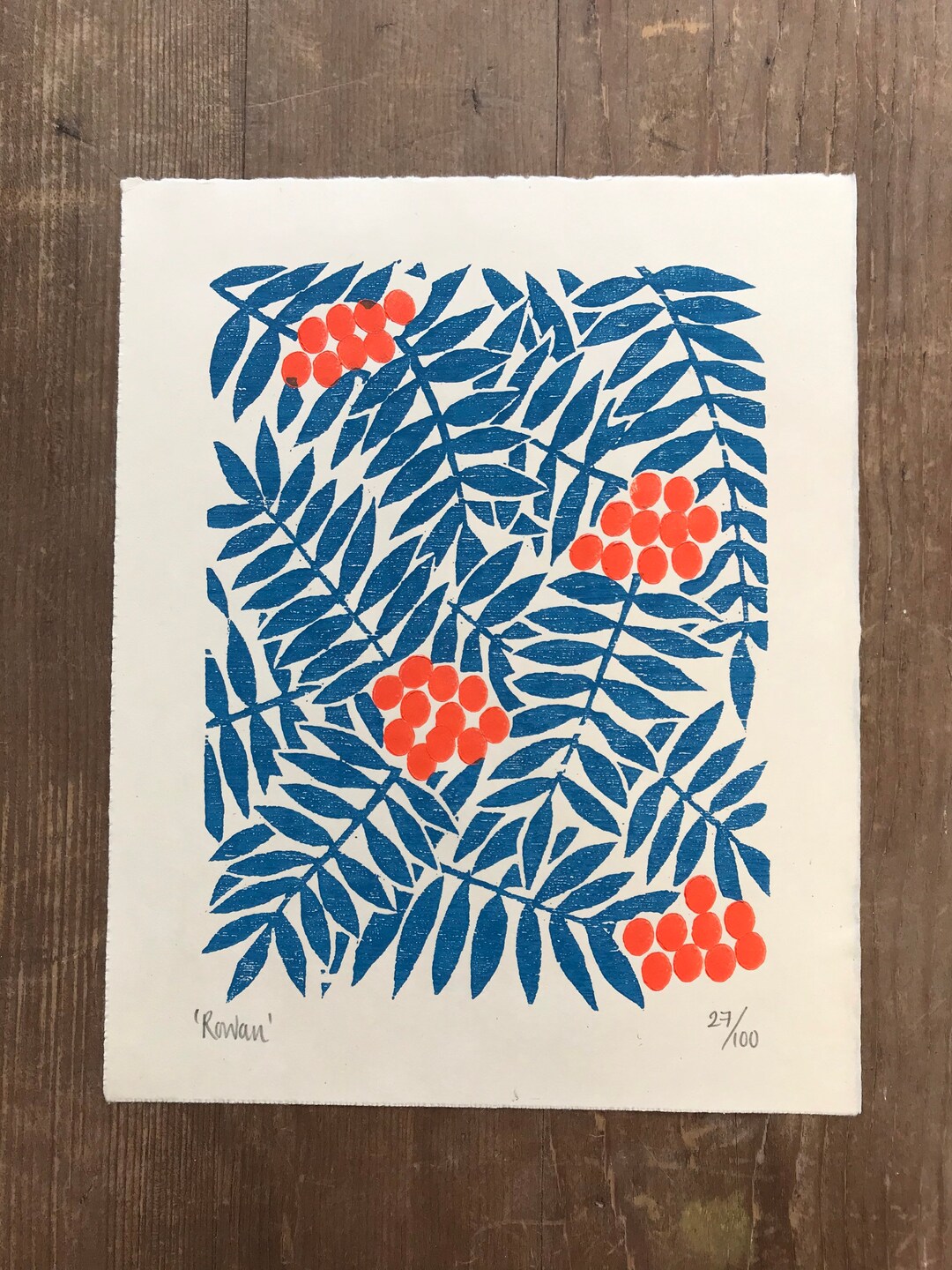 Rowan Woodcut Print, Original Woodblock Print, Printmaking, Leaves ...