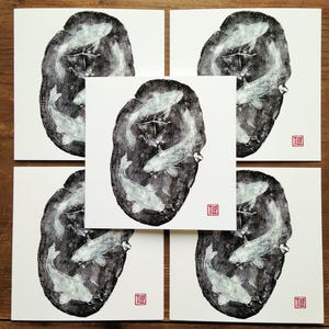 Tarjetas de impresión japonesas en xilografía, 5 paquetes de tarjetas, xilografía, grabado, Koi, corte de madera, grano de madera, tarjetas de arte, en blanco, notelets