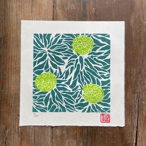 Euphorbia Woodcut Print, Handmade Japanese Block Print