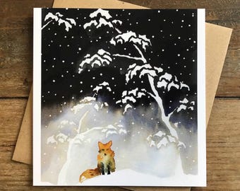 Pack of 10 Fox Christmas cards, watercolour, greetings, boxed set, handmade, snow , art cards, Winter, hand painted