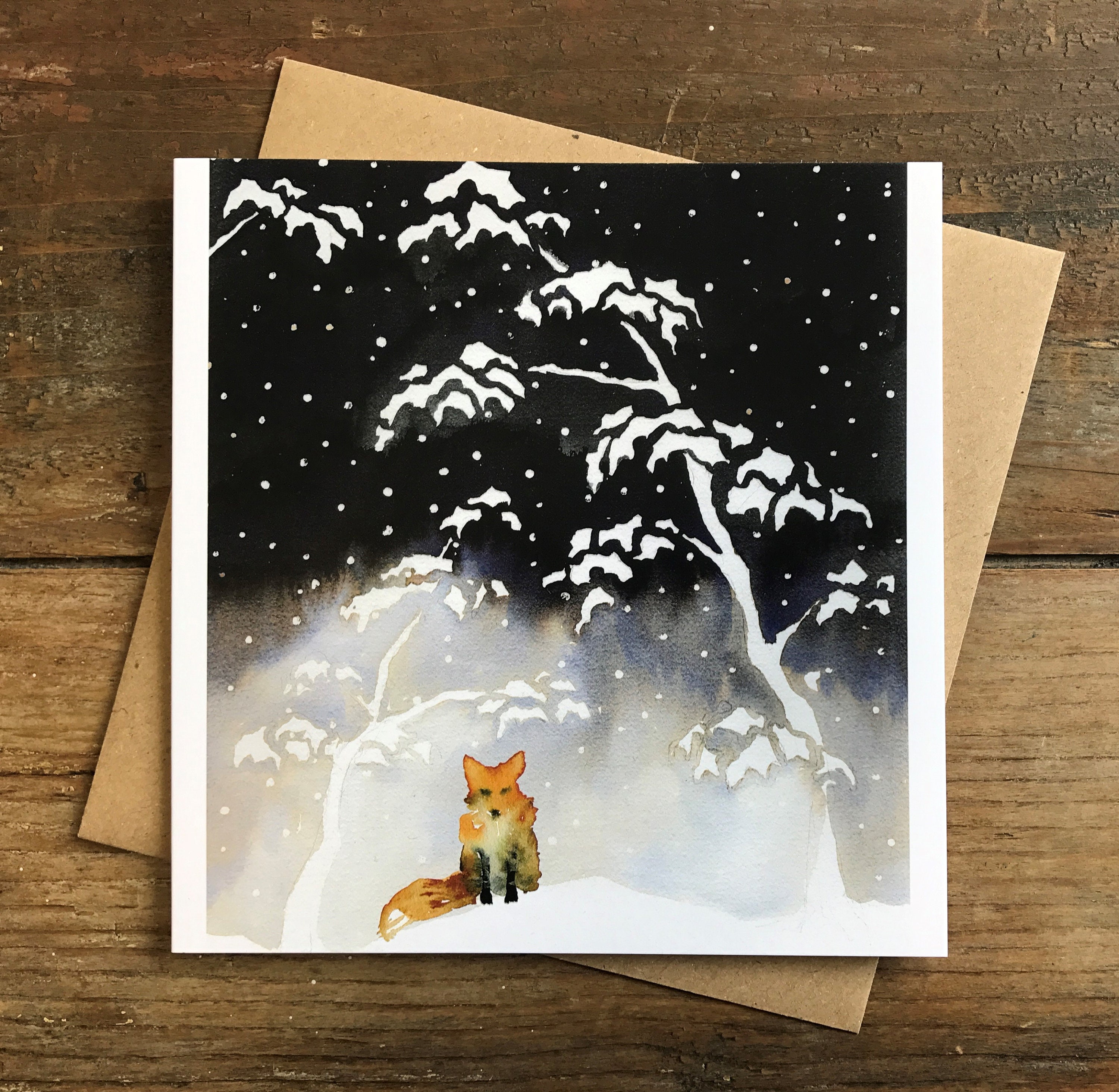 Pak met 10 Fox-kerstkaarten, aquarel, wenskaarten, kaartenset, Japans, sneeuw, kunstenaar, handgeschilderd, winter, vakantie, handgemaakt
