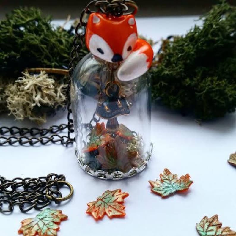 necklace autumn Fox color-Lavender jewelry polymer clay