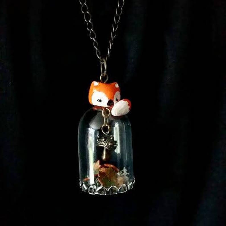 necklace autumn Fox color-Lavender jewelry polymer clay