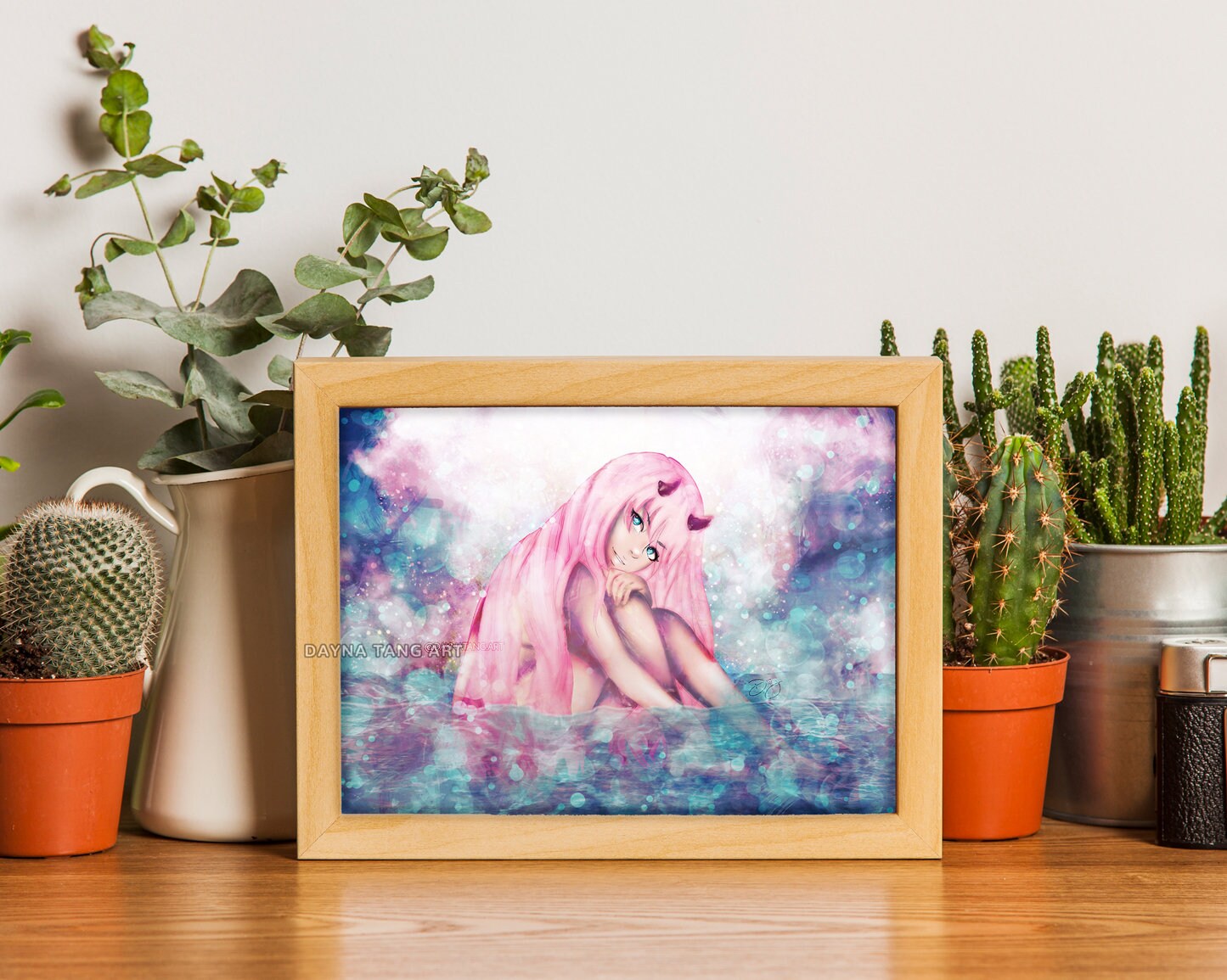 Pink Hair Horned Mecha Anime Girl Print Japanese Manga Etsy